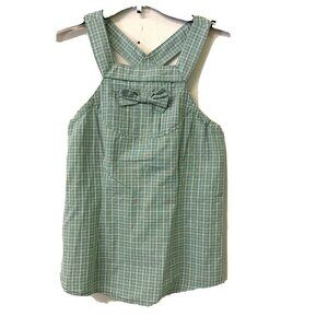 Tulle Girls Green White Plaid Checkered Bow Detail A-Line Dress